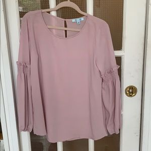 Pink blouse with gathered bell sleeves